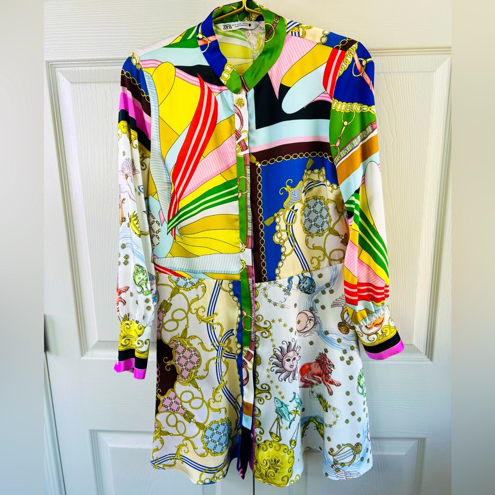 Pre-owned Zara Size S Printed Long Sleeve Mini Dress